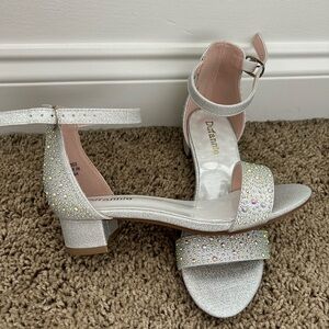 Girls Silver Sparkle Rhinestone Heels - size 2
